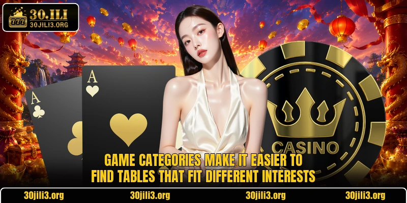 Game categories make it easier to find tables that fit different interests