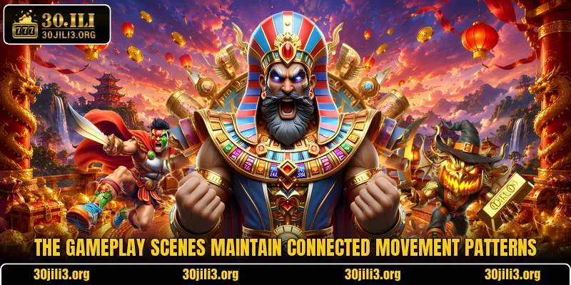 The gameplay scenes maintain connected movement patterns